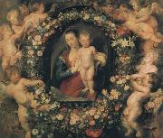 Peter Paul Rubens Madonna and Child with Garland of Flowers and Putti (mk01) oil painting picture wholesale
